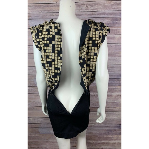 Alexander Wang Black Silk Dress Size 2 Women's Ruffle Print Vneck Cap Sleeve Y2K - Picture 8 of 12